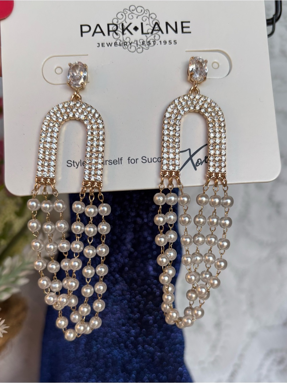 Park Lane Gold and Faux Pearl Crystal-Arch Dangle Earrings Special Edition
